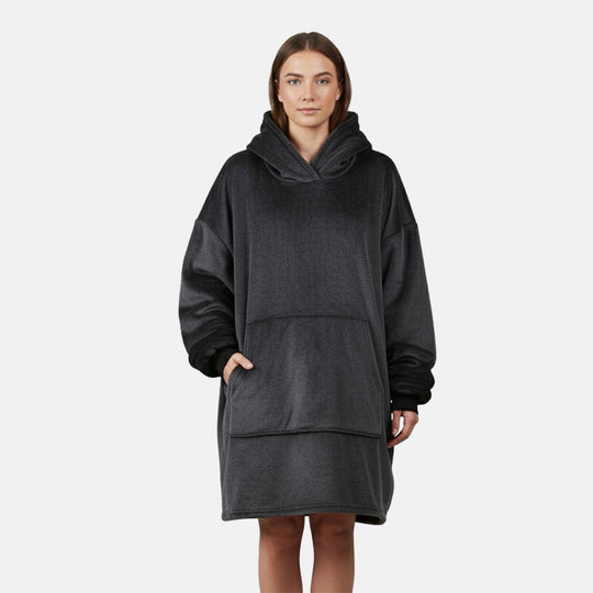 TAMSY Hoodie-Decke aus superweichem Flanell, 230 GSM, Einheitsgröße mit großer, praktischer Kängurutasche - Dunkelgrau
