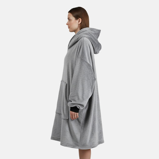 TAMSY Hoodie-Decke aus superweichem Flanell, 230 GSM, Einheitsgröße mit großer, praktischer Kängurutasche - Dunkelgrau