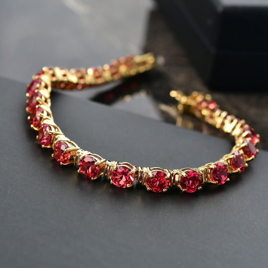 D'joy Lab Grown Padparadscha-Saphir Armband ca. 20 cm 925 Silber 750 Gelbgold Vermeil ca. 28.36 ct
