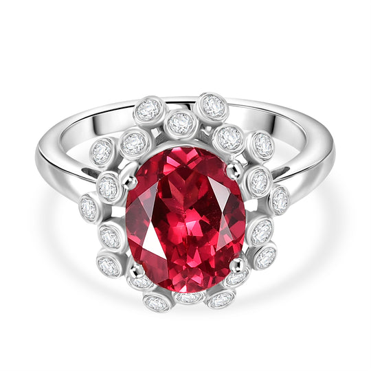 D'joy Lab Grown Padparadscha-Saphir, Weißer Zirkon Ring 925 Silber rhodiniert (Größe 21.00) ca. 4.02 ct