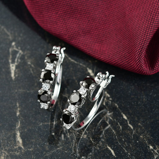 D'Joy Elite Shungit, Weißer Zirkon Ohrringe 925 Silber rhodiniert ca. 2.49 ct