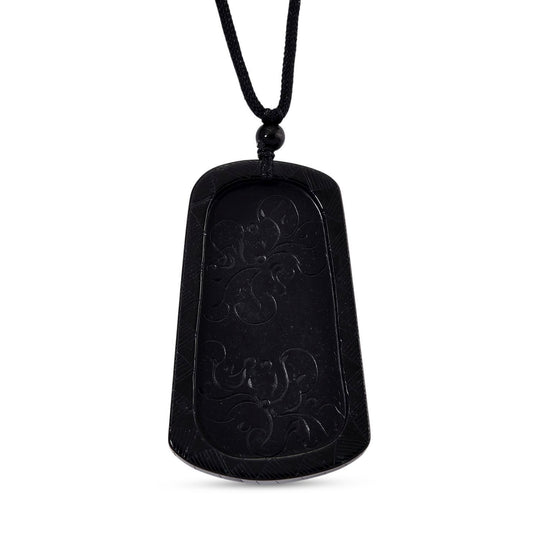 Schwarze Jadeit Anhänger mit verstellbarem Baumwollband, ca. 125.00 ct