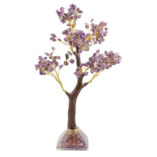 LIVMORE Edelsteinbaum mit Orgonit Basis, Amethyst, 23 cm, 230 Perlen, Lila