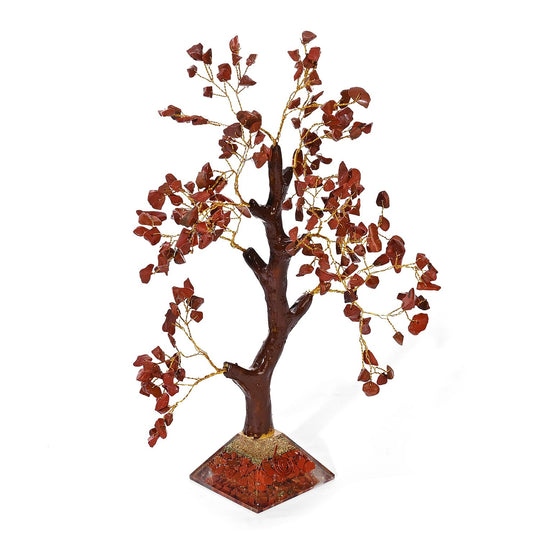 LIVMORE Edelsteinbaum mit Orgonit Basis, Roter Jaspis, 23 cm, 230 Perlen, Rot