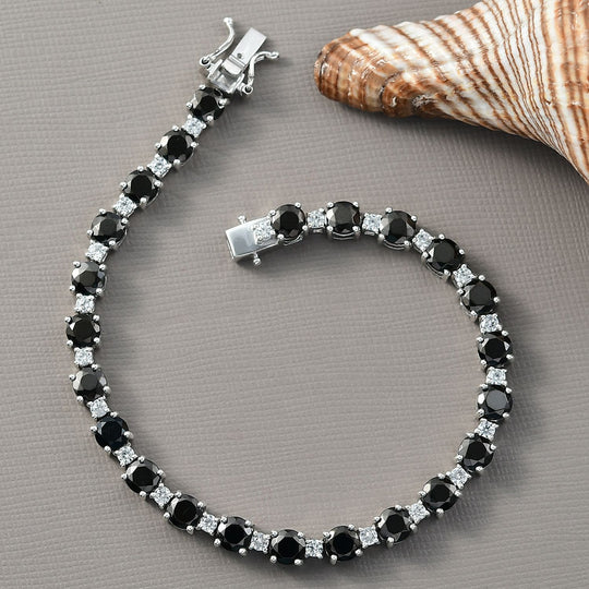D'Joy Elite Shungit, Weißer Zirkon Armband ca. 20 cm 925 Silber rhodiniert ca. 9,74 ct.