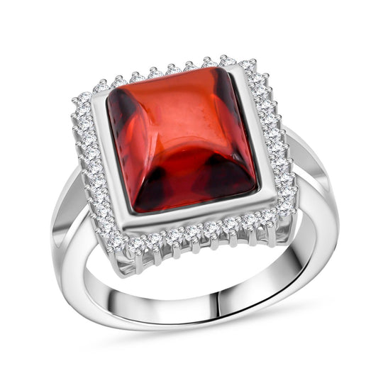 LUSTRO STELLA Roter Zirkonia, Weißer Zirkonia Ring 925 Silber rhodiniert (Größe 21.00)