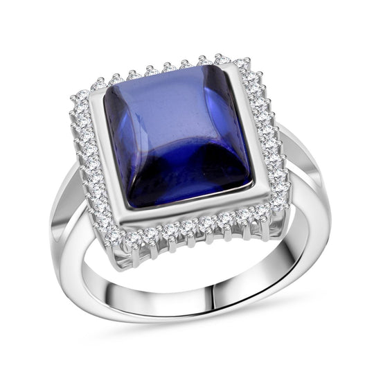 LUSTRO STELLA Blauer Zirkonia, Weißer Zirkonia Ring 925 Silber rhodiniert (Größe 20.00)