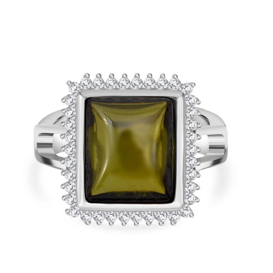 LUSTRO STELLA Grüner Zirkonia, Weißer Zirkonia Ring 925 Silber Rhodiniert (Größe 19.00)