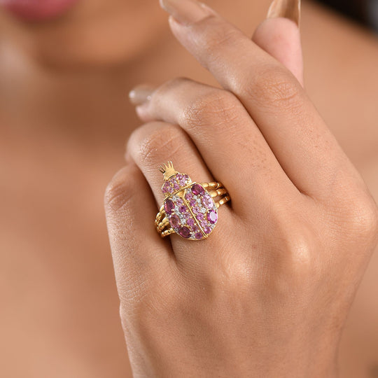 GP Trionfo Kollektion- Natürlicher Rhodolith Granat, Lotus Granat Ring 925 Silber 750 Gelbgold Vermeil (Größe 19.00) ca. 2.41 ct