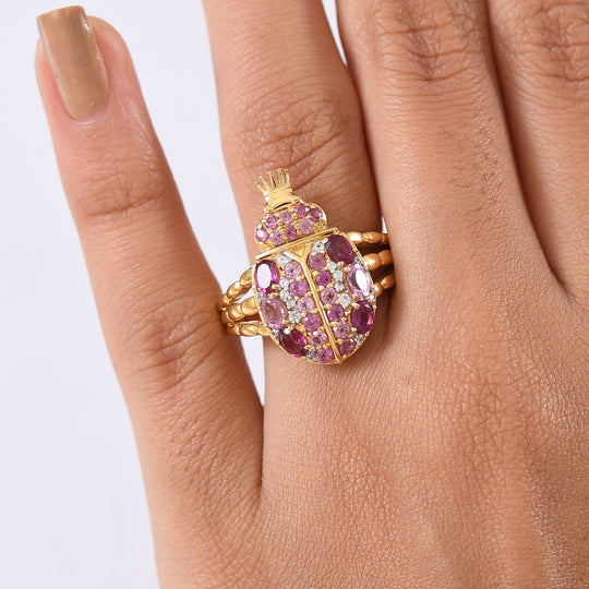 GP Trionfo Kollektion- Natürlicher Rhodolith Granat, Lotus Granat Ring 925 Silber 750 Gelbgold Vermeil (Größe 19.00) ca. 2.41 ct