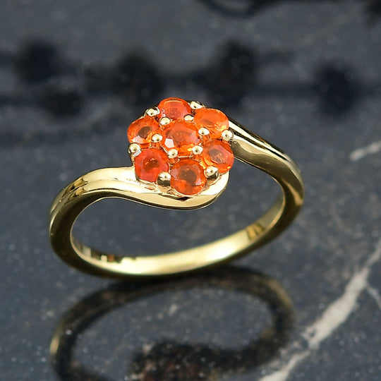 D'Joy AAA Blaze Feueropal Ring 925 Silber 750 Gelb Vergoldet (Größe 20.00) ca. 0,42 ct