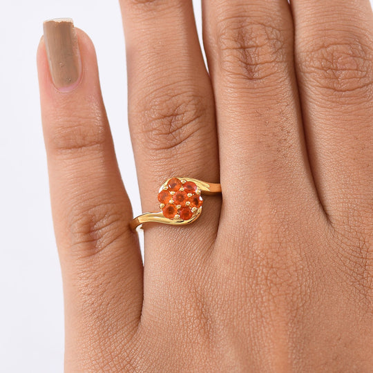 D'Joy AAA Blaze Feueropal Ring 925 Silber 750 Gelb Vergoldet (Größe 20.00) ca. 0,42 ct