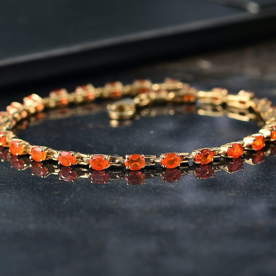 D'Joy AAA Blaze Feueropal Armband ca. 20 cm 925 Silber 750 Gelbgold Vermeil ca. 3,11 ct.