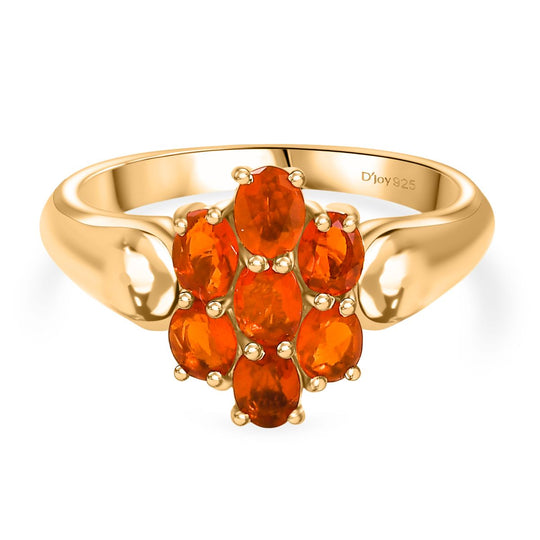D'Joy AAA Blaze Feueropal Ring 925 Silber 750 Gelbgold Vermeil (Größe 20.00) ca. 0,82 ct