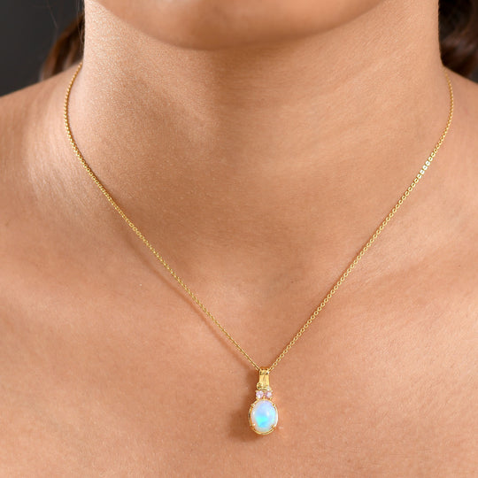 D'Joy AA Natürlicher, äthiopischer Welo Opal, Rosa Saphir Anhänger 925 Silber vergoldet ca. 1.28 ct