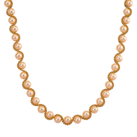 Goldene Muschelkernperle Halskette ca. 49.5 cm 316L Edelstahl Ion-Gelbbeschichtung