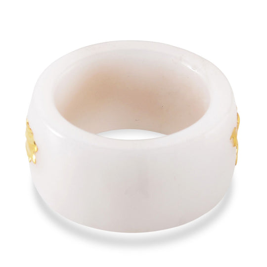 EXTREM SELTEN Natürliche Weiße Jade Drachen Ring 999er Gold (Größe 17.00) ca. 37.00 ct
