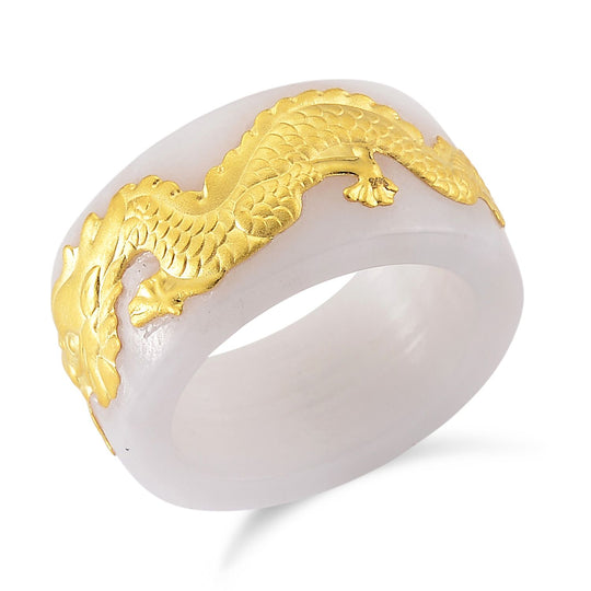 EXTREM SELTEN Natürliche Weiße Jade Drachen Ring 999er Gold (Größe 17.00) ca. 37.00 ct