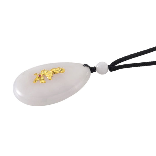 EXTREM SELTEN Natürliche Weiße Jade, Roter Granat Rose Halskette, ca. 70 cm 999er Gold ca. 80.01 ct