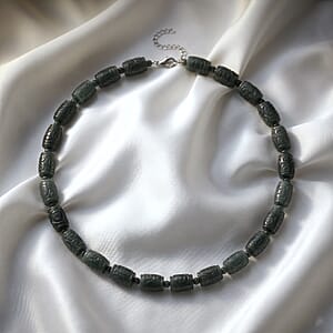 D'Joy Natürlicher Olmek Jadeit Halskette ca. Flexibles cm 925 Silber Rhodiniert ca. 470,00 ct.