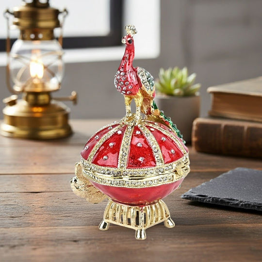 LIVMORE Pfauen Design Schmuckdose Legierung 6 x 7 x 10 cm Rot