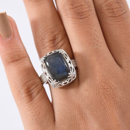 D'Joy AAA Labradorit Ring 925 Silber rhodiniert (Größe 18.00) ca. 7,38 ct