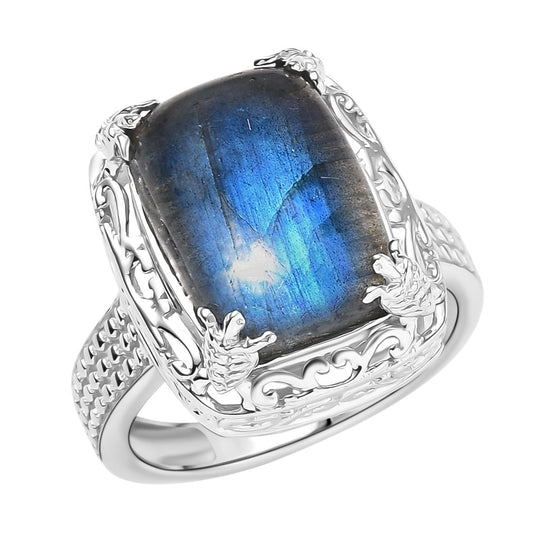 D'Joy AAA Labradorit Ring 925 Silber rhodiniert (Größe 18.00) ca. 7,38 ct
