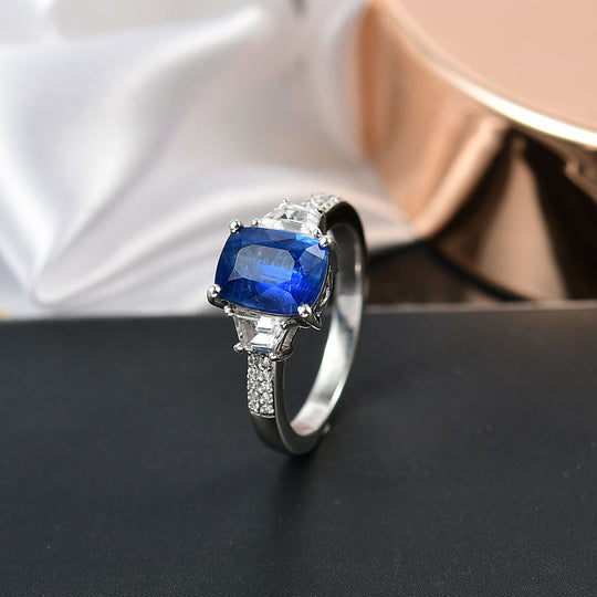 D'Joy AA Natürlicher Kaschmir-Kyanit, Weißer Zirkon Ring 925 Silber rhodiniert (Größe 20.00) ca. 3,62 ct