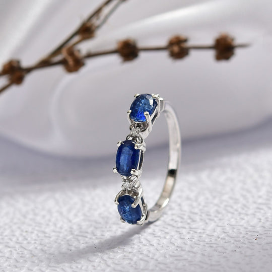 D'Joy AA Natürlicher Kaschmir-Kyanit, Moissanit Ring 925 Silber rhodiniert (Größe 21.00) ca. 2,13 ct