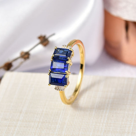 D'Joy AA Natürlicher Kaschmir-Kyanit, Weißer Diamant Ring 925 Silber 750 Gelbgold Vermeil (Größe 18.00) ca. 2,57 ct