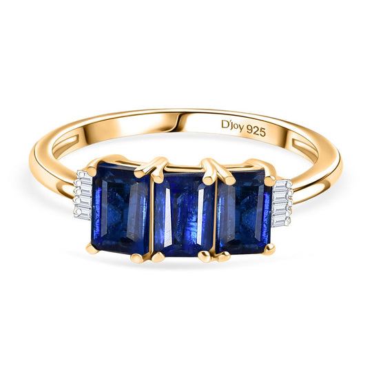 D'Joy AA Natürlicher Kaschmir-Kyanit, Weißer Diamant Ring 925 Silber 750 Gelbgold Vermeil (Größe 18.00) ca. 2,57 ct