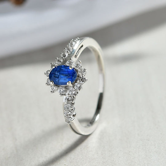 D'Joy AA Natürlicher Kaschmir-Kyanit, Weißer Zirkon Ring 925 Silber rhodiniert (Größe 19.00) ca. 1,09 ct