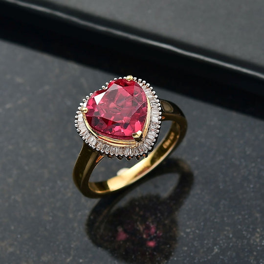 D'Joy Lab Grown Padparadscha-Saphir, Weißer Diamant Ring 925 Silber 750 Gelbgold Vermeil (Größe 19.00) ca. 5.39 ct