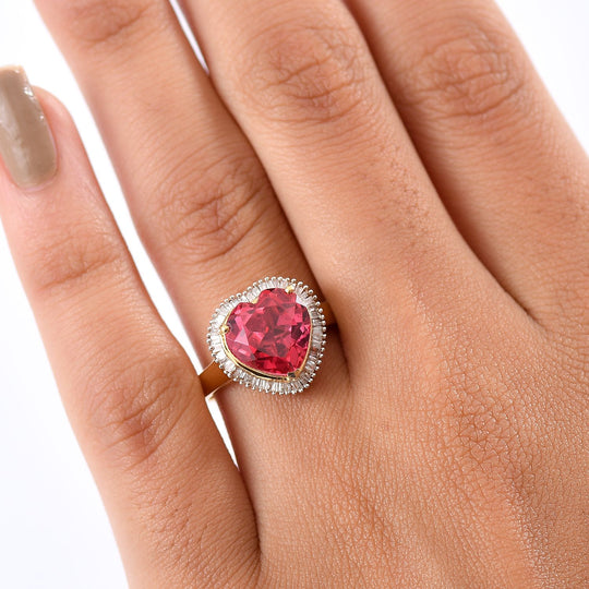 D'Joy Lab Grown Padparadscha-Saphir, Weißer Diamant Ring 925 Silber 750 Gelbgold Vermeil (Größe 19.00) ca. 5.39 ct