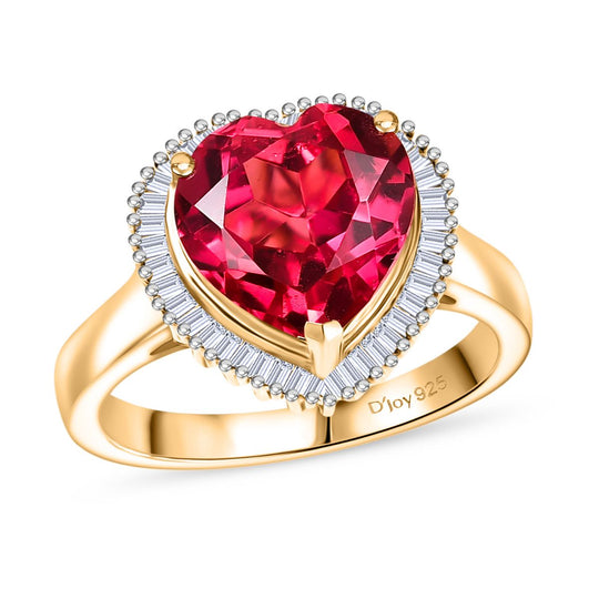 D'Joy Lab Grown Padparadscha-Saphir, Weißer Diamant Ring 925 Silber 750 Gelbgold Vermeil (Größe 19.00) ca. 5.39 ct