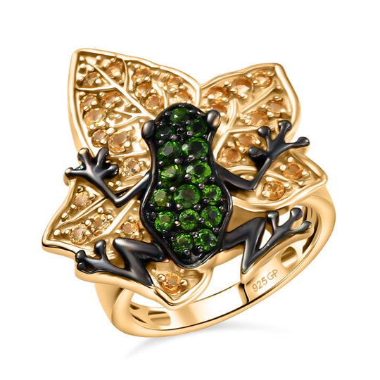 GP Trionfo Kollektion- Natürlicher Chromdiopsid, Citrin Ring 925 Silber 750 Gelbgold Vermeil (Größe 19.00) ca. 1.15 ct