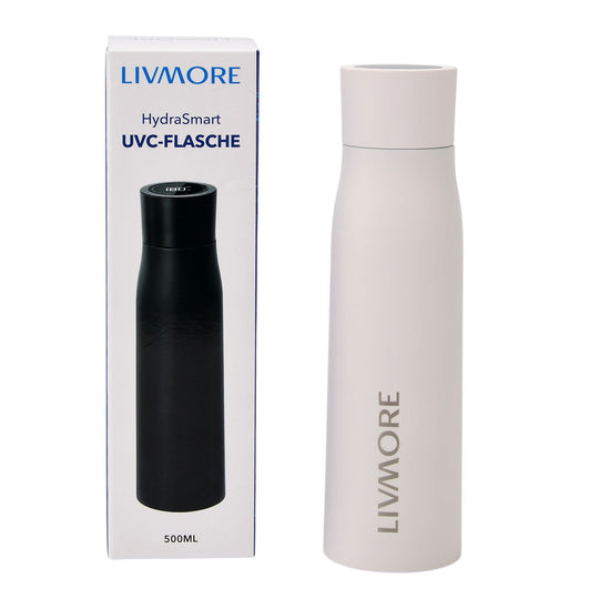 LIVMORE UVC Sterilisations Thermobecher, Edelstahl, LED Temperaturanzeige, Trinkwasser Erinnerungsfunktion, 500 ml, schwarz