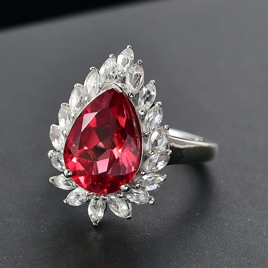 D'joy Lab Grown Padparadscha-Saphir, Weißer Topas Ring 925 Silber rhodiniert (Größe 17.00) ca. 11.28 ct