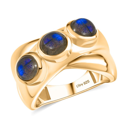 D'Joy AAA Labradorit Ring 925 Silber 750 Gelb Vergoldet (Größe 20.00) ca. 2,81 ct