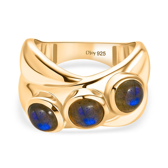 D'Joy AAA Labradorit Ring 925 Silber 750 Gelb Vergoldet (Größe 20.00) ca. 2,81 ct