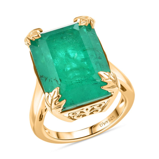 D'Joy Smaragd-Quarz Triplette Ring 925 Silber 750 Gelbgold Vermeil (Größe 19.00) ca. 18,56 ct
