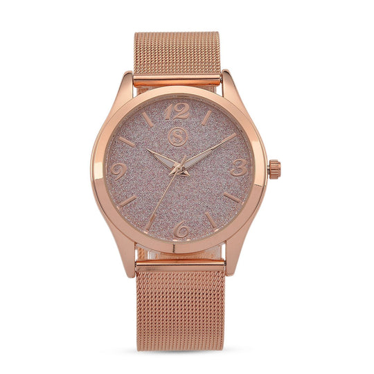 STRADA Stardust Dial Uhr mit japanischem Uhrwerk und roségoldfarbenem 316L Edelstahl -Mesh-Armband