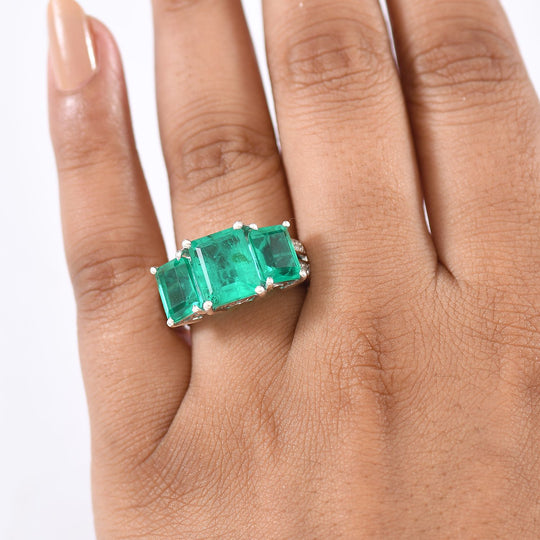 D'Joy Smaragd-Quarz Triplette Ring 925 Silber rhodiniert (Größe 17.00) ca. 7,16 ct