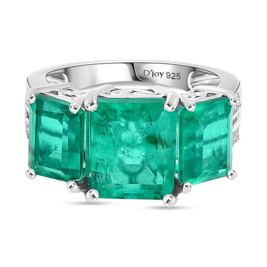 D'Joy Smaragd-Quarz Triplette Ring 925 Silber rhodiniert (Größe 17.00) ca. 7,16 ct