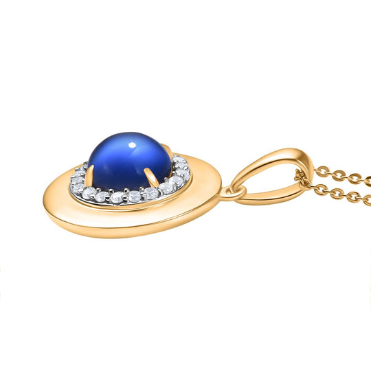 D'Joy Aurora Mondstein, Weißer Zirkon Anhänger 925 Silber 750 Gelb Vergoldet ca. 2.61 ct