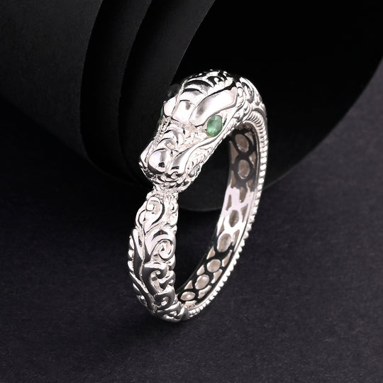 D'Joy Royal Bali Kolumbianischer Smaragd Drache Ring 925 Silber (Größe 16.00)