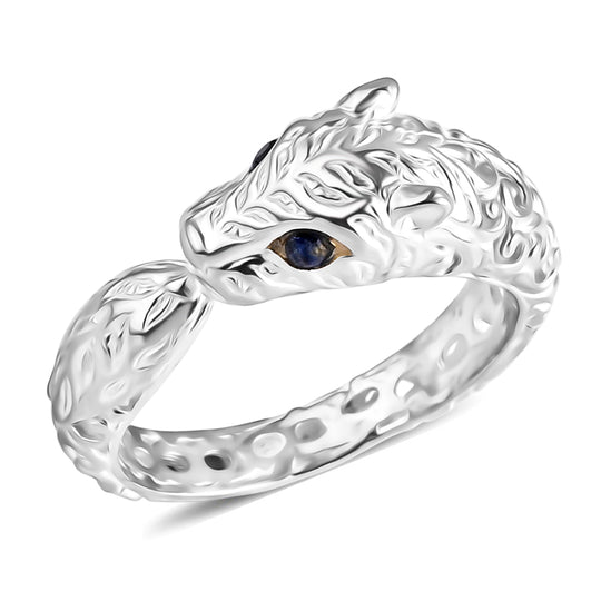 D'Joy Royal Bali Ceylon-Saphir Panther Ring 925 Silber (Größe 17.00)