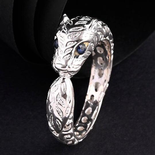 D'Joy Royal Bali Ceylon-Saphir Panther Ring 925 Silber (Größe 17.00)