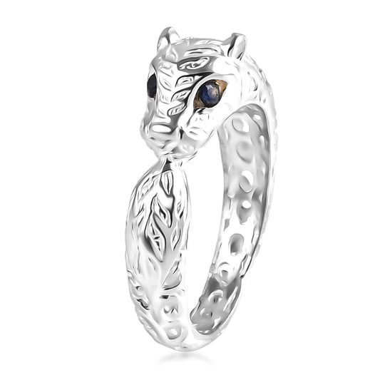 D'Joy Royal Bali Ceylon-Saphir Panther Ring 925 Silber (Größe 17.00)