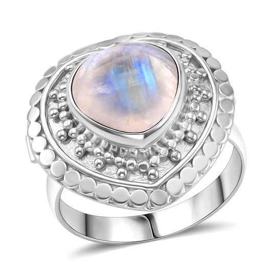 D'Joy Royal Bali Premium Regenbogen Mondstein Ring 925 Silber (Größe 18.00) ca. 6.85 ct